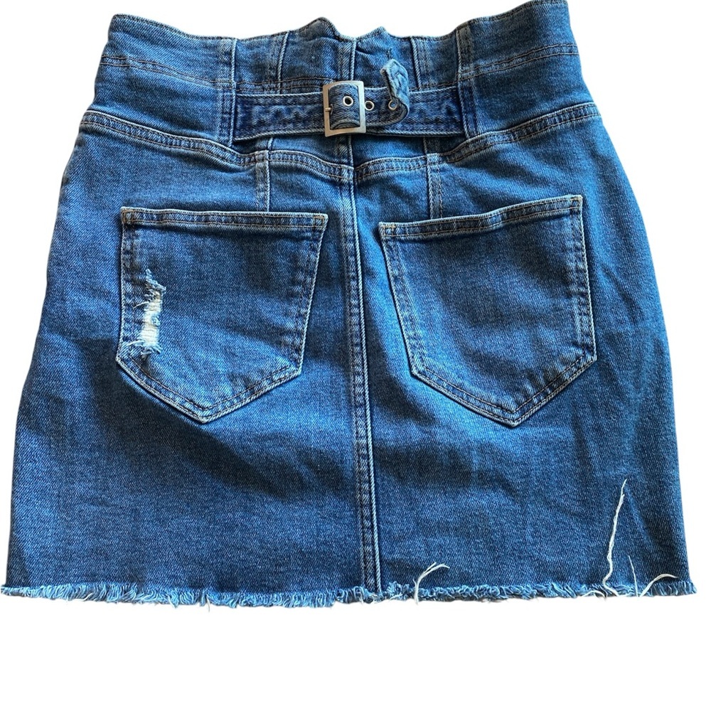 Free People Distressed Blue Mini Skirt Brack ajustable . Medidas en las fotos . - Picture 1 of 9